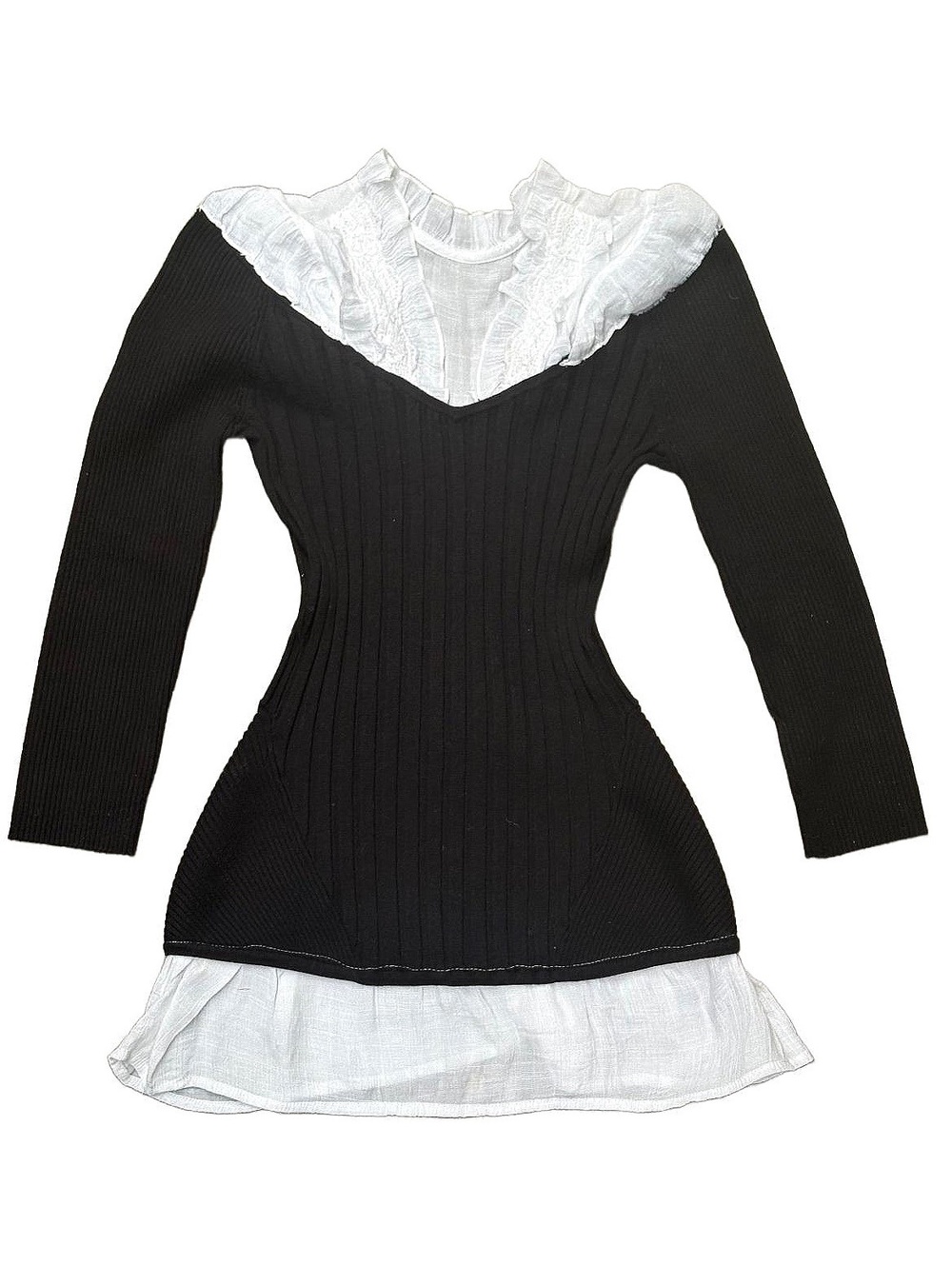 Y2K bebe Black Knit Sweater White Ruffle Detail Size Large #custom #fallsweater